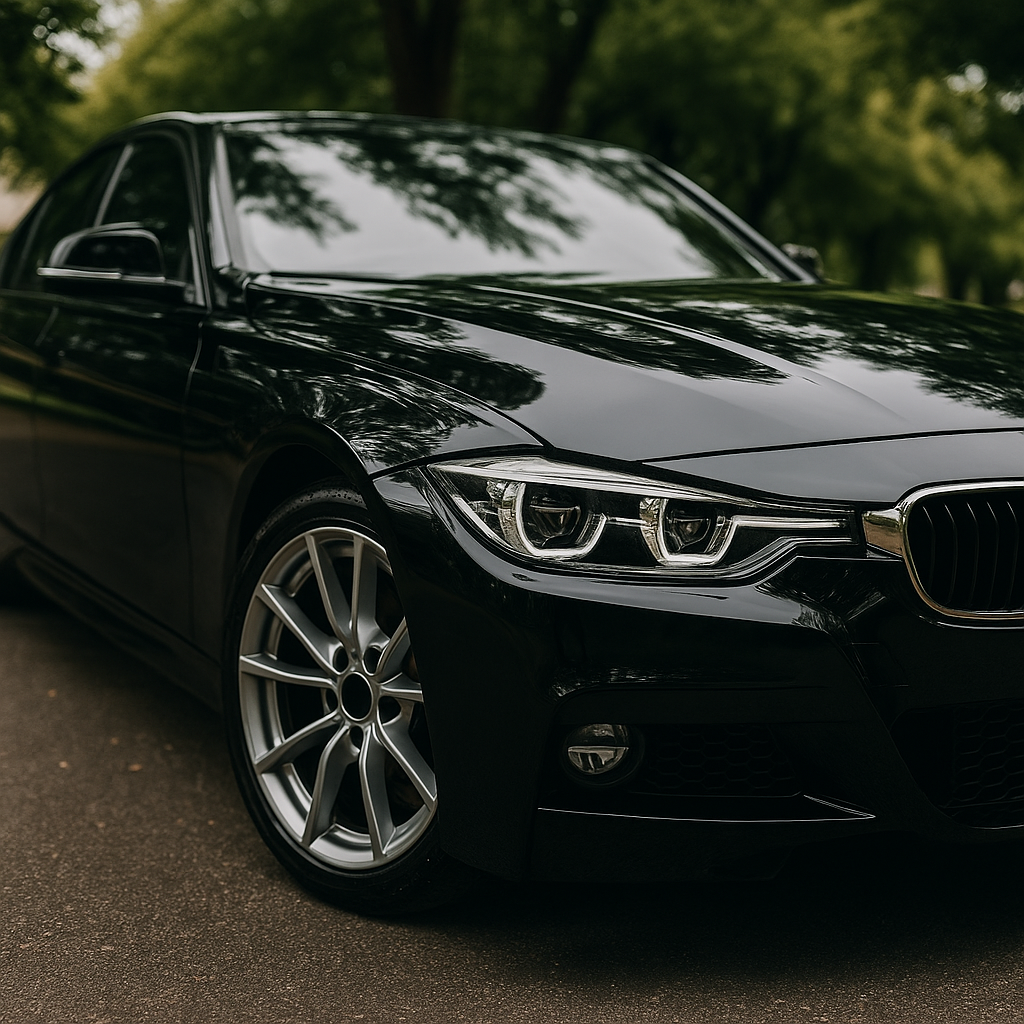ceramic coating gloss finish on black sedan exterior with reflective paint protection